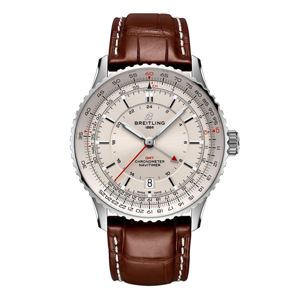 Breitling Navitimer Automatic 41 Silver Dial Brown Leather